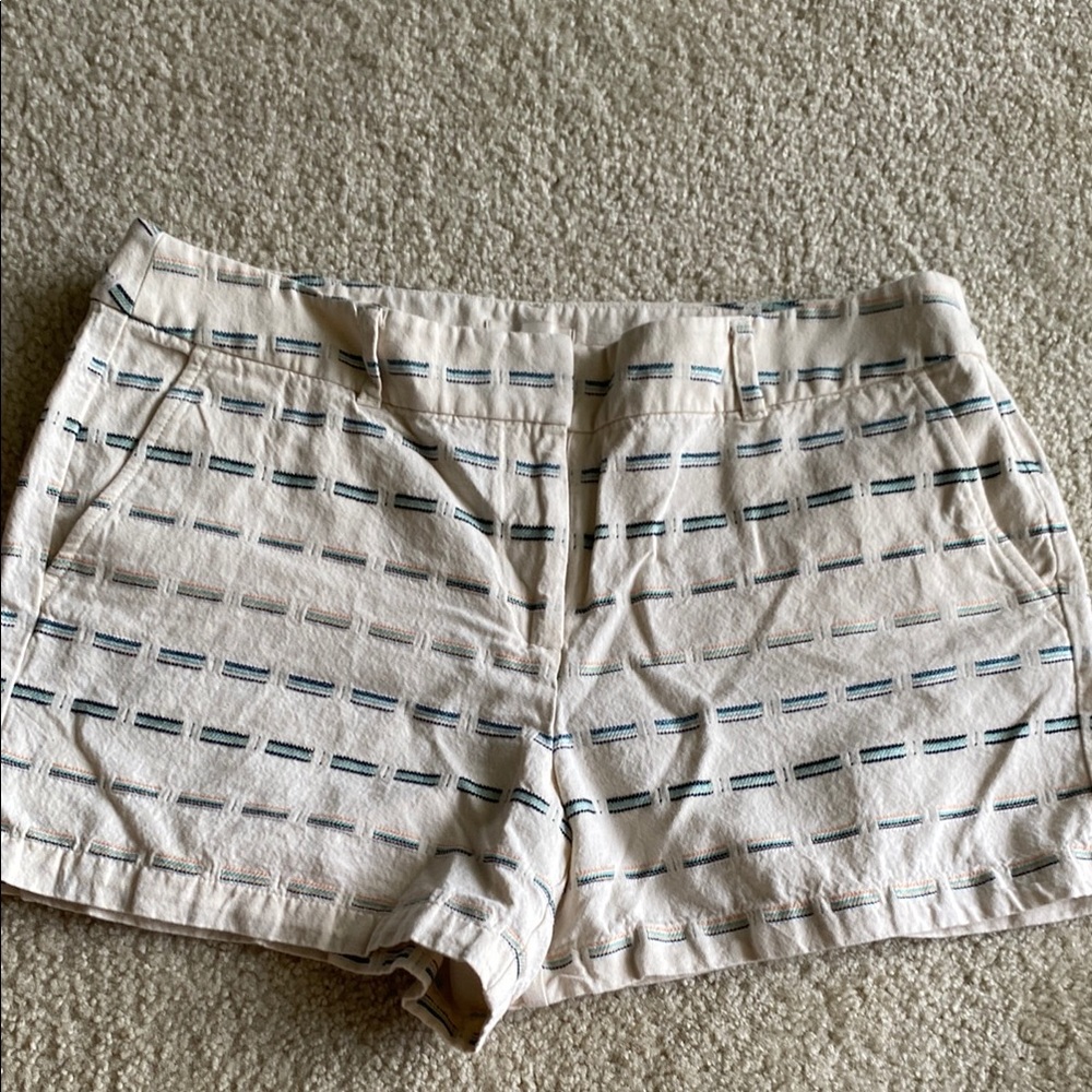 LOFT Cream and Blue Bermuda Shorts with Textured Stripes